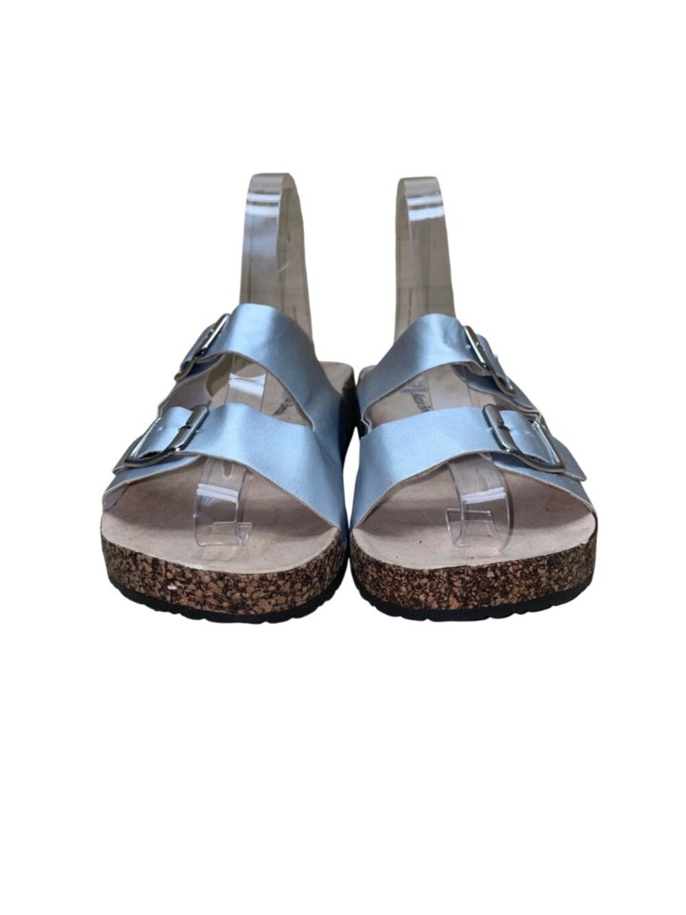 Alexis Bendel Women’s Silver Double-Buckle Cork Sole Kylie Slip-On Sandal Size 9 - Picture 2 of 9